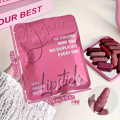 Lip-Blurring Lipstick Set 12 Pcs Creamy Texture Long-Lasting