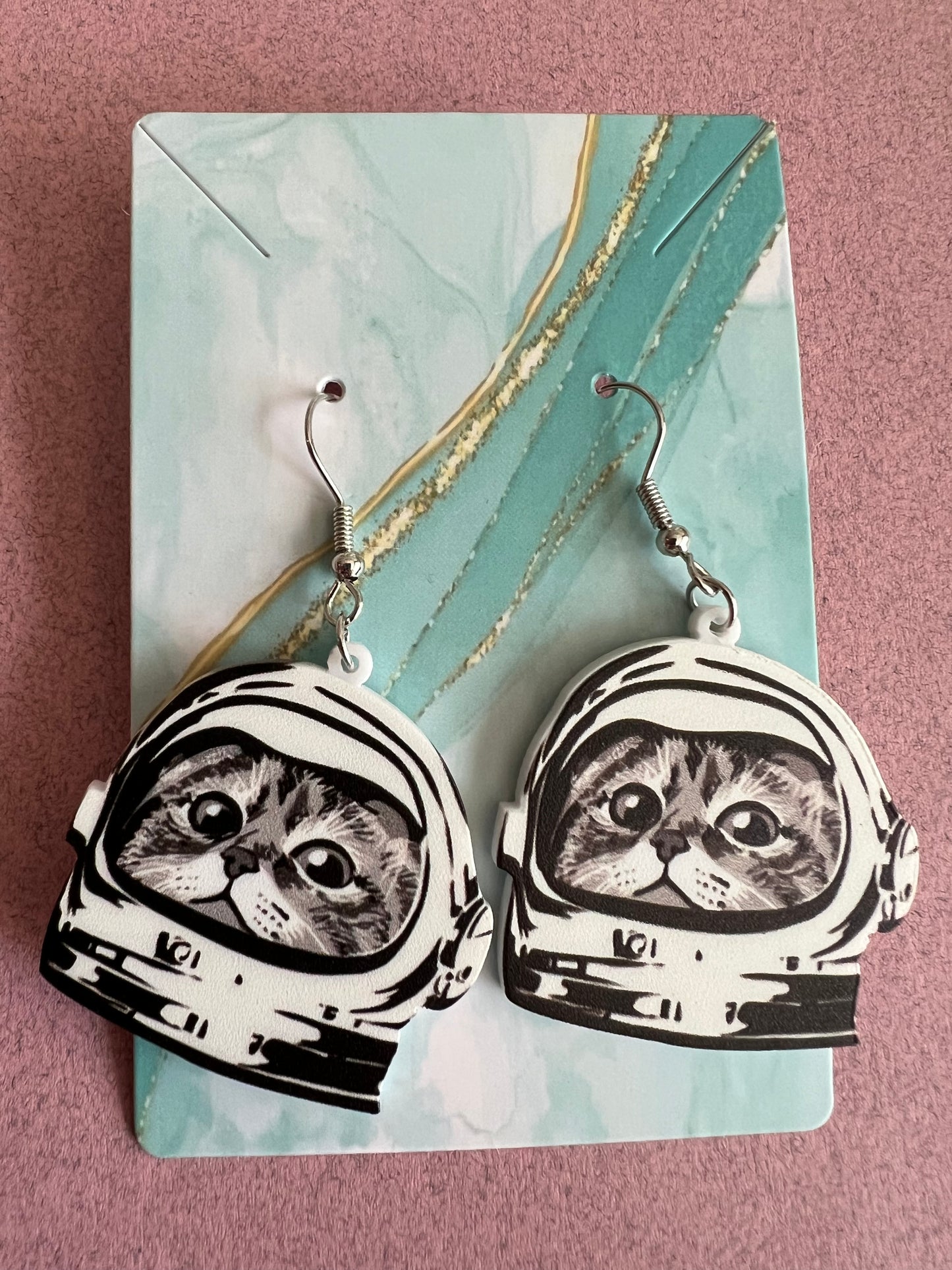 Cat in Space Drop Earrings