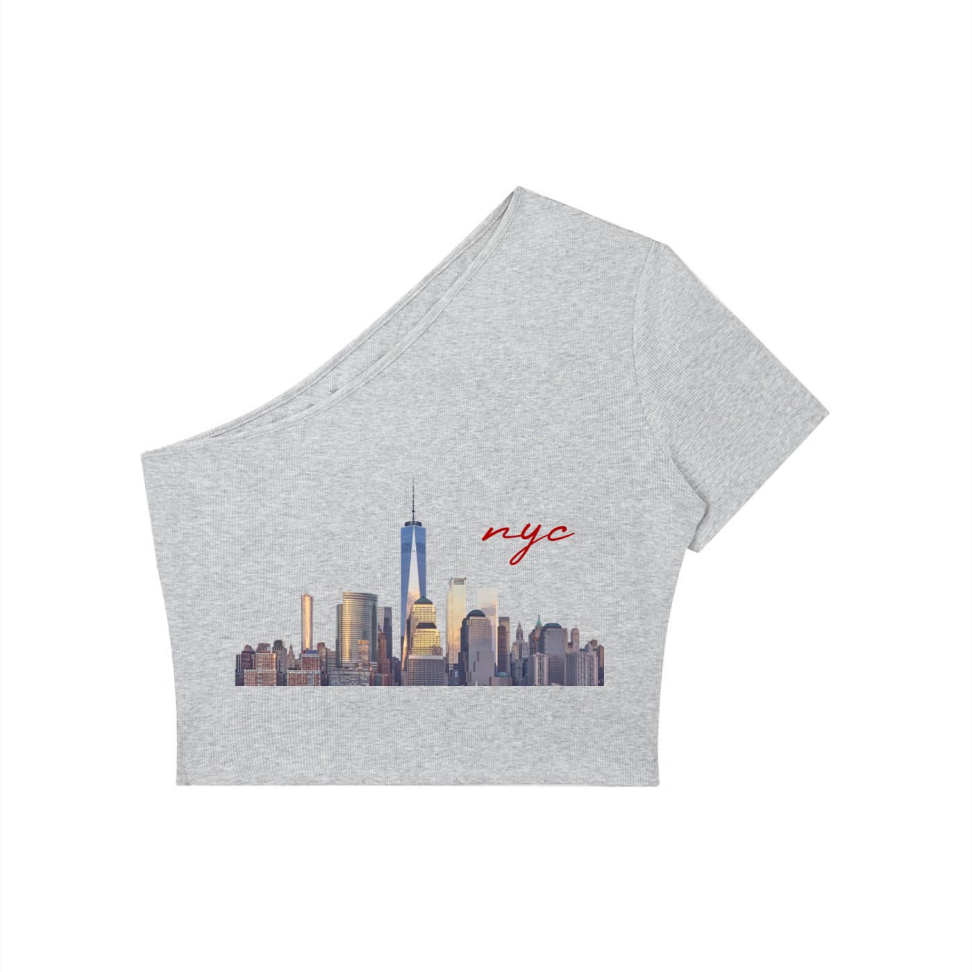 Women's One-Shoulder Crop T-Shirt with NYC Skyline Print