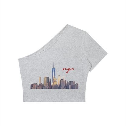 Women's One-Shoulder Crop T-Shirt with NYC Skyline Print