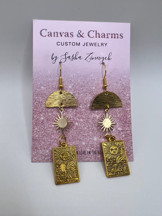 The Sun Tarot Card Earrings in Gold