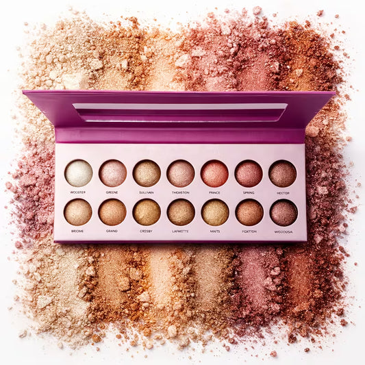 14-Color Metallic Eyeshadow Palette Nude Rose Golden Bronze Blendable Shimmer Shades