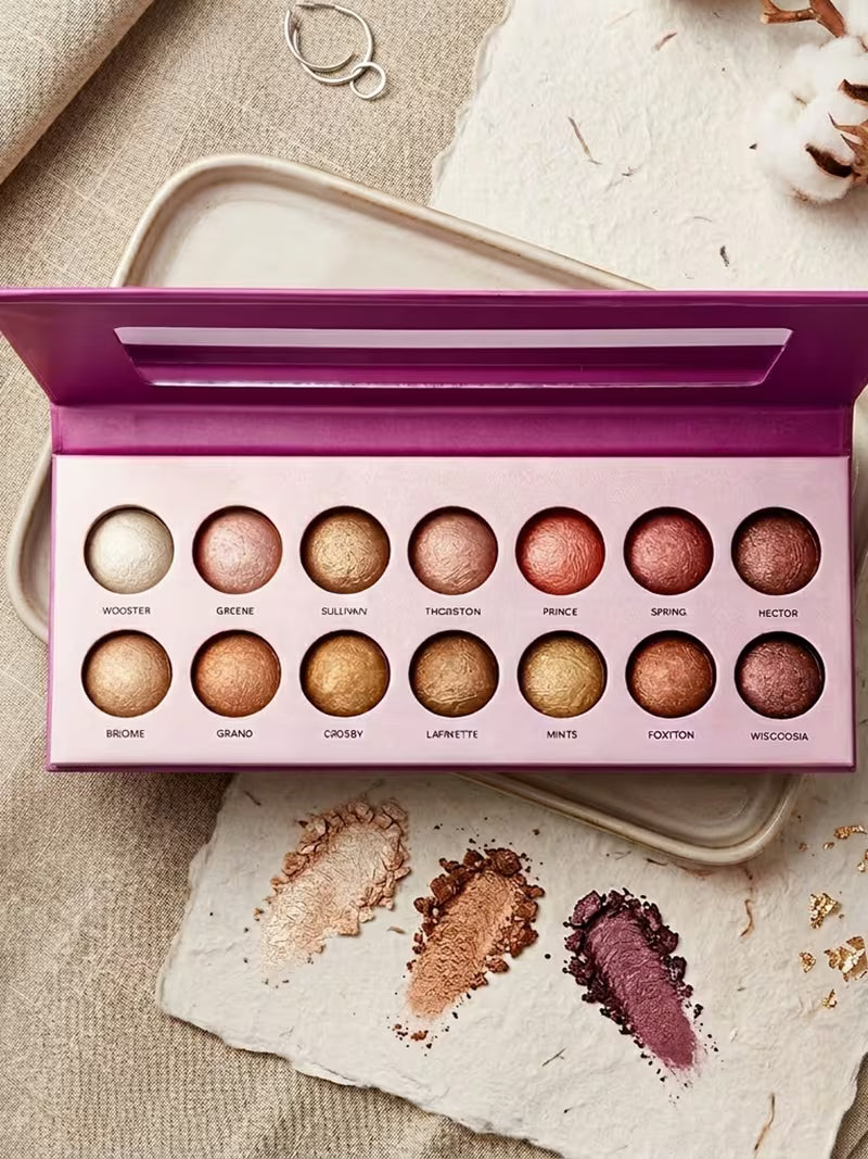 14-Color Metallic Eyeshadow Palette Nude Rose Golden Bronze Blendable Shimmer Shades