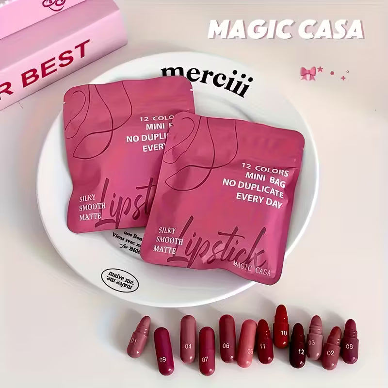 Lip-Blurring Lipstick Set 12 Pcs Creamy Texture Long-Lasting