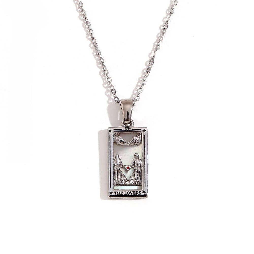 Tarot Card Necklace with Inlaid Design and Crystals