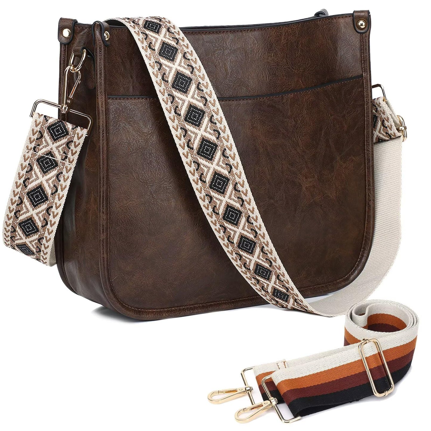 Crossbody Purse with Guitar Strap Zipped Pockets Handbag Shoulder Bag Vegan Leather Crossbody Bags for Women
