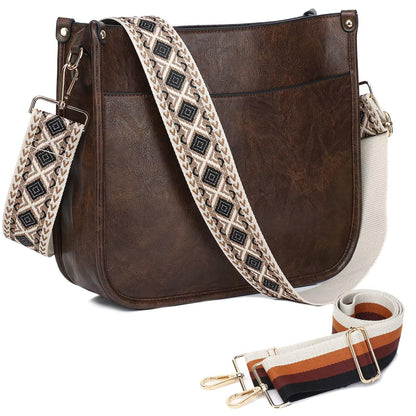 Crossbody Purse with Guitar Strap Zipped Pockets Handbag Shoulder Bag Vegan Leather Crossbody Bags for Women