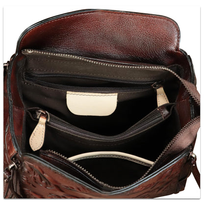 LRTO Genuine Leather Purses and Handbags for Women Retro Embossed Crossbody Shoulder Bag Satchel Pouches