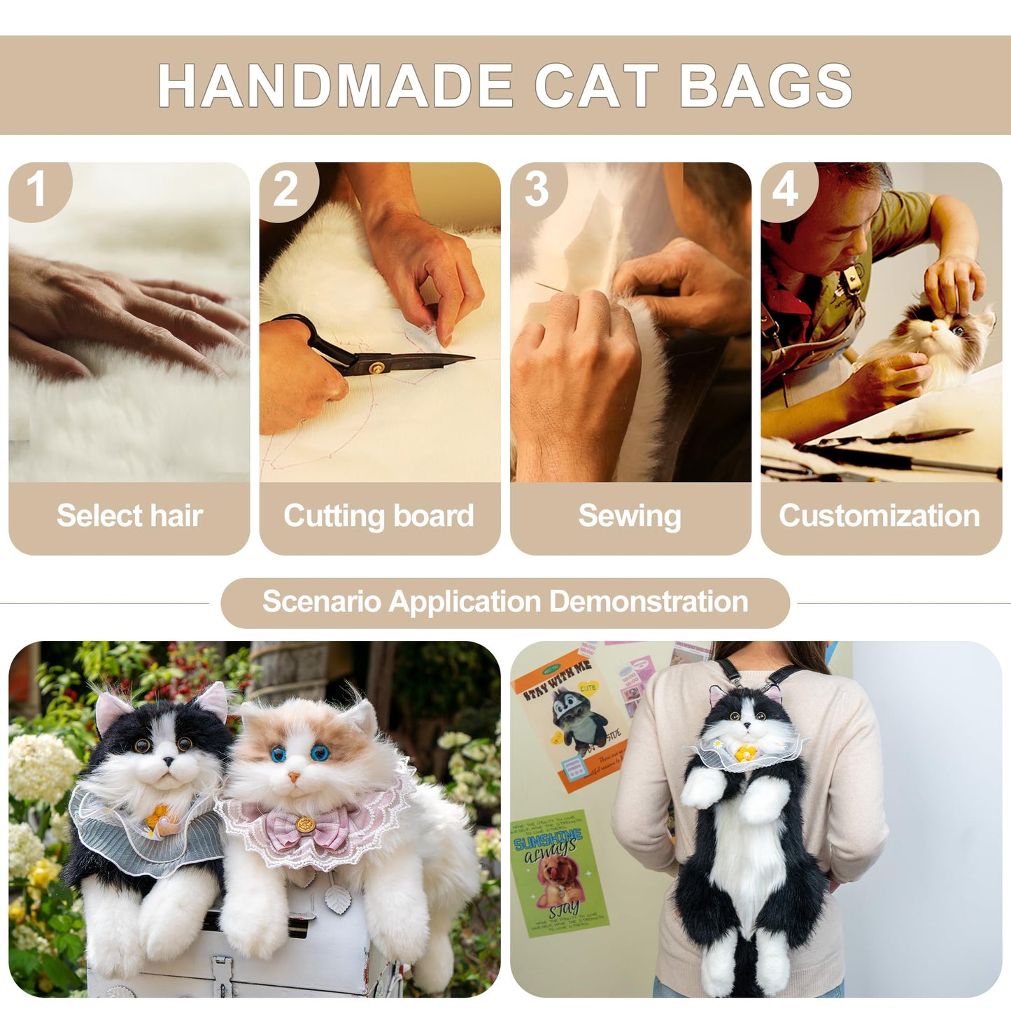Chongker Cat Shaped Backpack - Handcrafted Stuffed Animals Plush Bag with Adjustable Shoulder, Crossbody, and Handbag Straps (MaineCoon Cat)