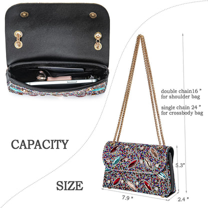 Flower Evening Handbags Chain Strap Square Shoulder Bag Crossbody Bag Crystals Rhinestone Clutch Purse