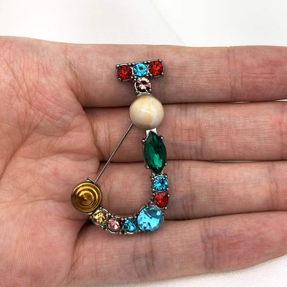 Initial Brooch A to Z 26 English Letters Plated Metal Stone Clear Colorful Crystal Lapel Pin Brooches Collar
