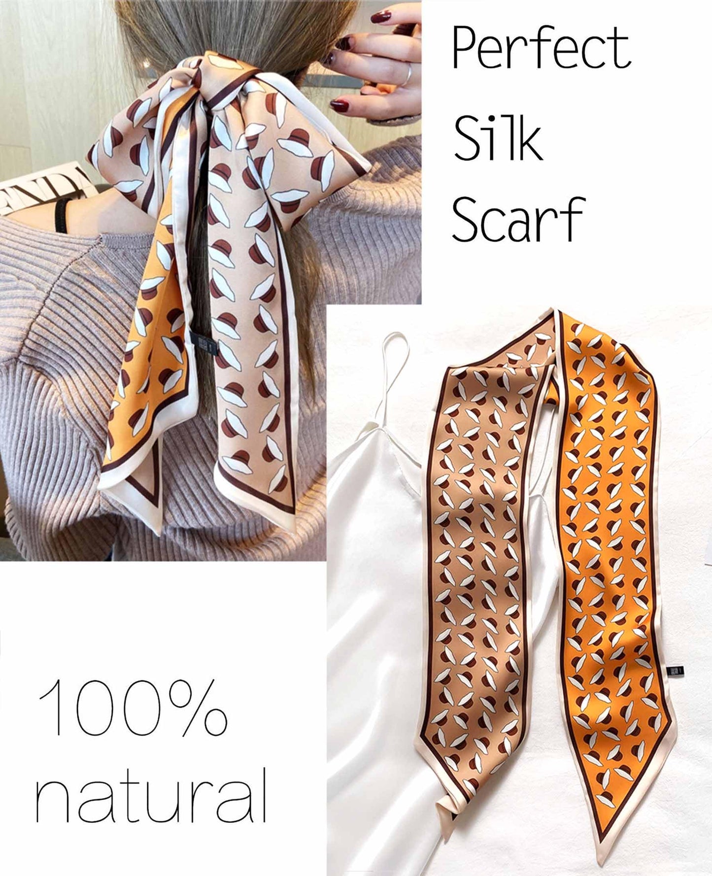 Mitzah Head Scarf  Mulberry Silk Imitation Women's 59" Fashion Neck Satin Scarfs for Bag 59 * 5.9”