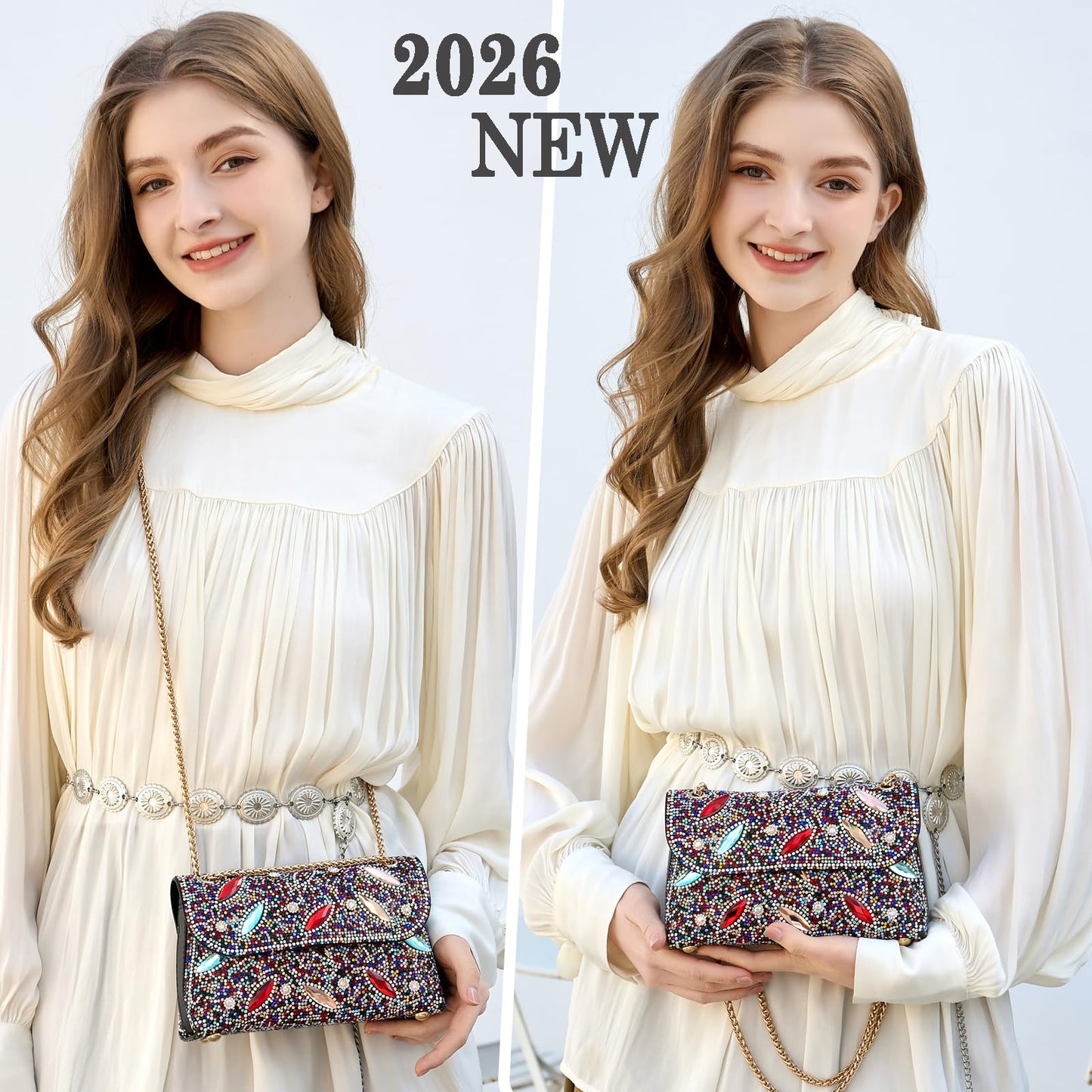 Flower Evening Handbags Chain Strap Square Shoulder Bag Crossbody Bag Crystals Rhinestone Clutch Purse