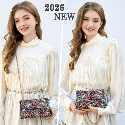 Flower Evening Handbags Chain Strap Square Shoulder Bag Crossbody Bag Crystals Rhinestone Clutch Purse
