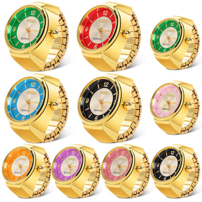 Landical 10 Pcs Finger Watches for Women Men Adjustable Clock Rings Bulk Creative Elastic Round Quartz Finger Watches