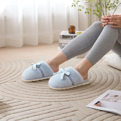 Cute Women's Memory Foam House Slippers - Fuzzy Plush Faux Fur Slippers with Bow Butterfly Tie - Anti-Skid Indoor/Outdoor Gifts for Women, Moms & Ladies