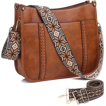 Crossbody Purse with Guitar Strap Zipped Pockets Handbag Shoulder Bag Vegan Leather Crossbody Bags for Women