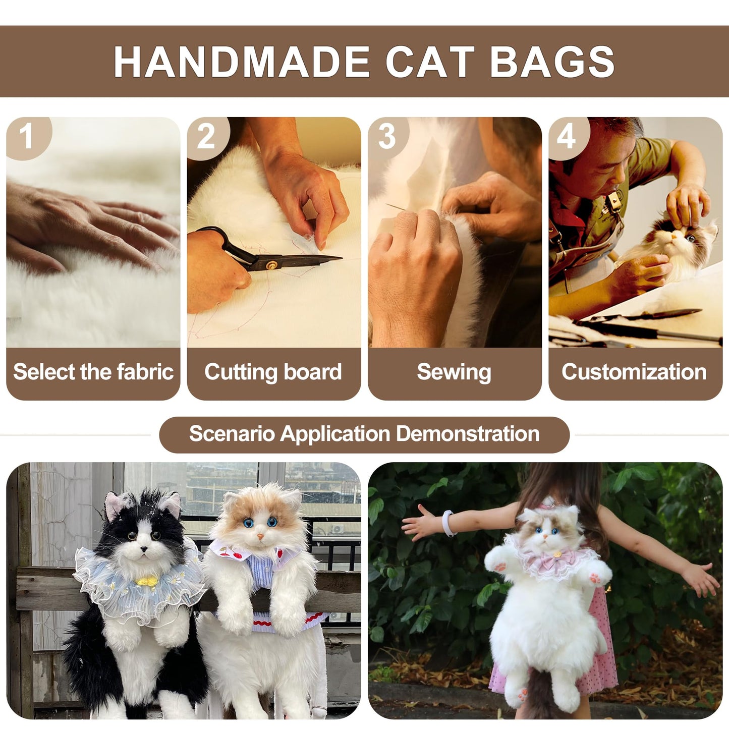 Chongker Cat Shaped Backpack - Handcrafted Stuffed Animals Plush Bag with Adjustable Shoulder, Crossbody, and Handbag Straps (MaineCoon Cat)