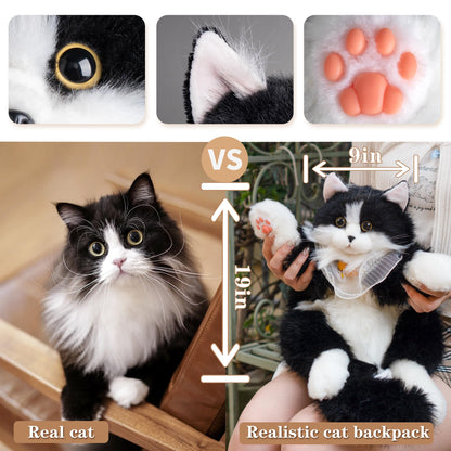 Chongker Cat Shaped Backpack - Handcrafted Stuffed Animals Plush Bag with Adjustable Shoulder, Crossbody, and Handbag Straps (MaineCoon Cat)
