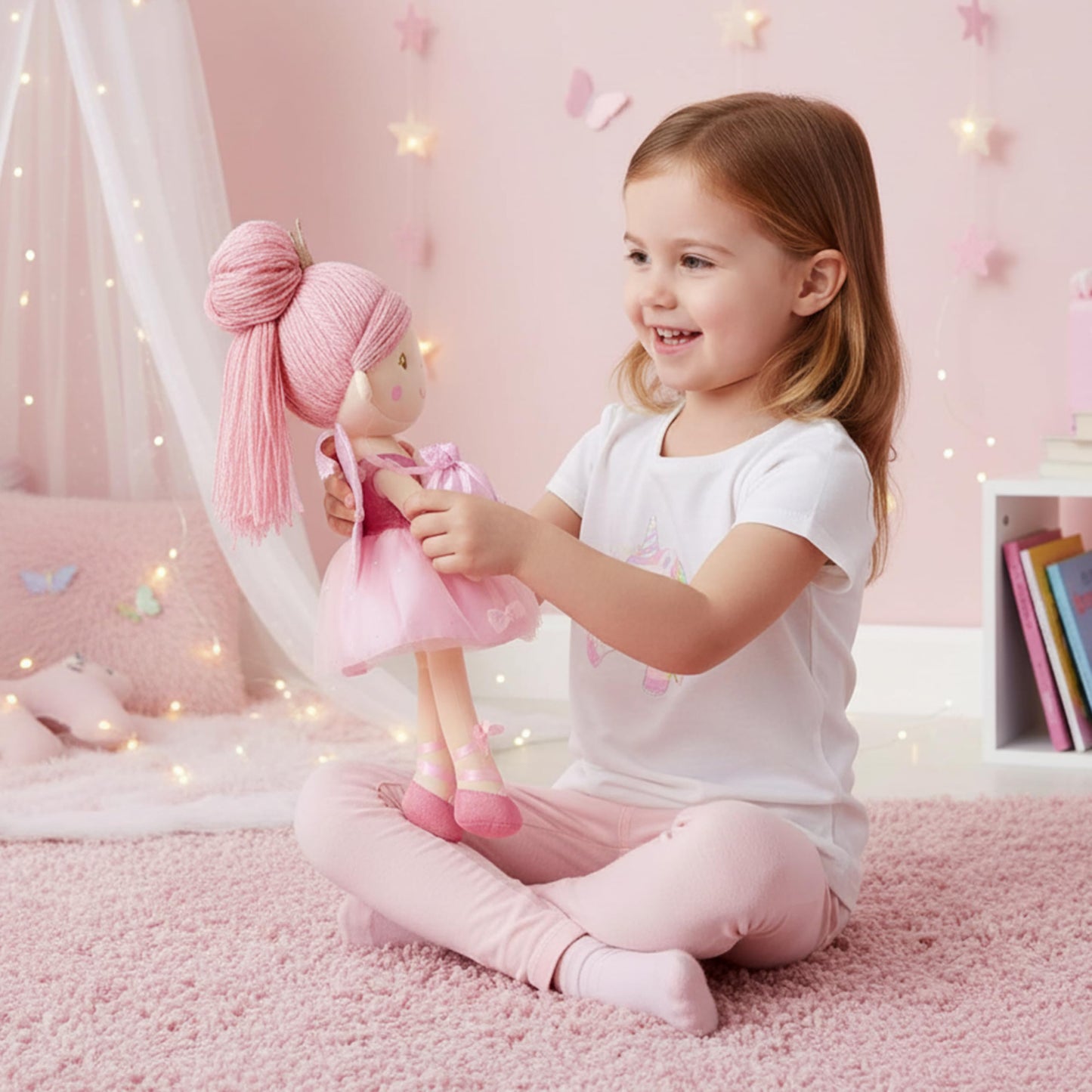 June Garden 18" Ballerina Plush Doll Rosalie - Soft Pink Hair Doll in Floral Dress & Tulle Skirt with Ballet Shoes - Gift for Girls & Toddlers