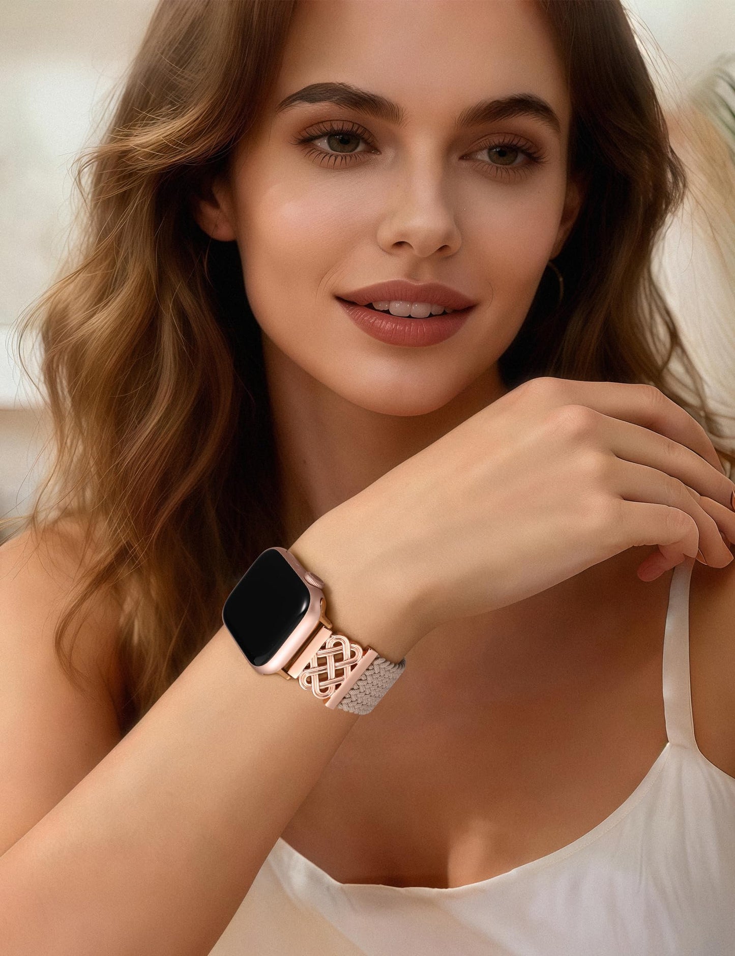 Braided Magnetic Band Compatible with Apple Watch Bands 38/40/41/42/44/45/46/49mm Dressy Celtic Metal Stretchy Elastic Strap for Watch Series 11 10 9 8 7 6 5 4 SE/Ultra 3 2 1