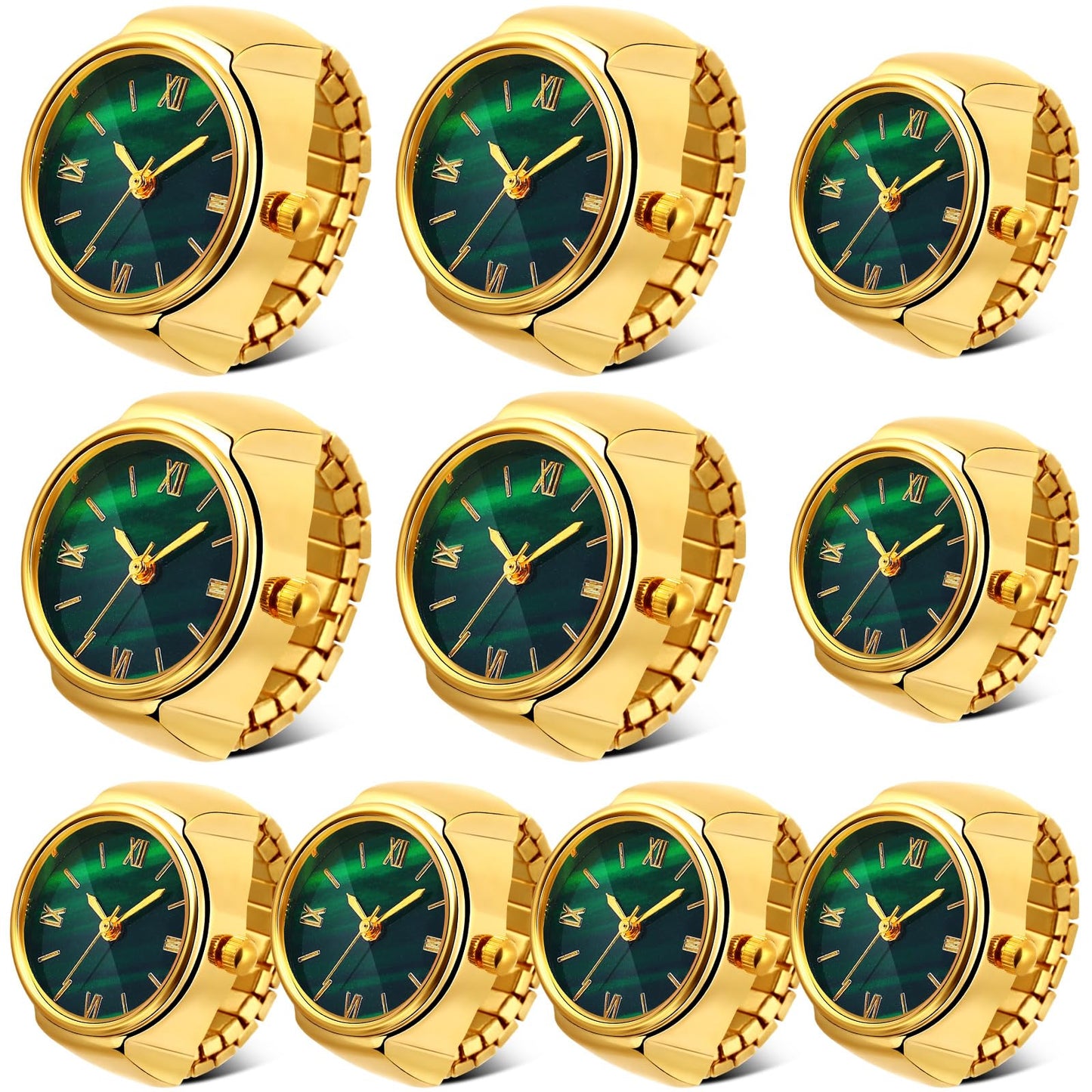 Landical 10 Pcs Finger Watches for Women Men Adjustable Clock Rings Bulk Creative Elastic Round Quartz Finger Watches