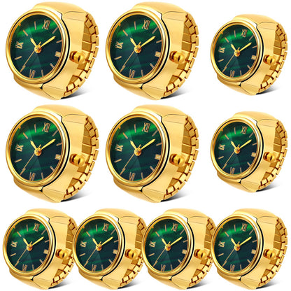 Landical 10 Pcs Finger Watches for Women Men Adjustable Clock Rings Bulk Creative Elastic Round Quartz Finger Watches