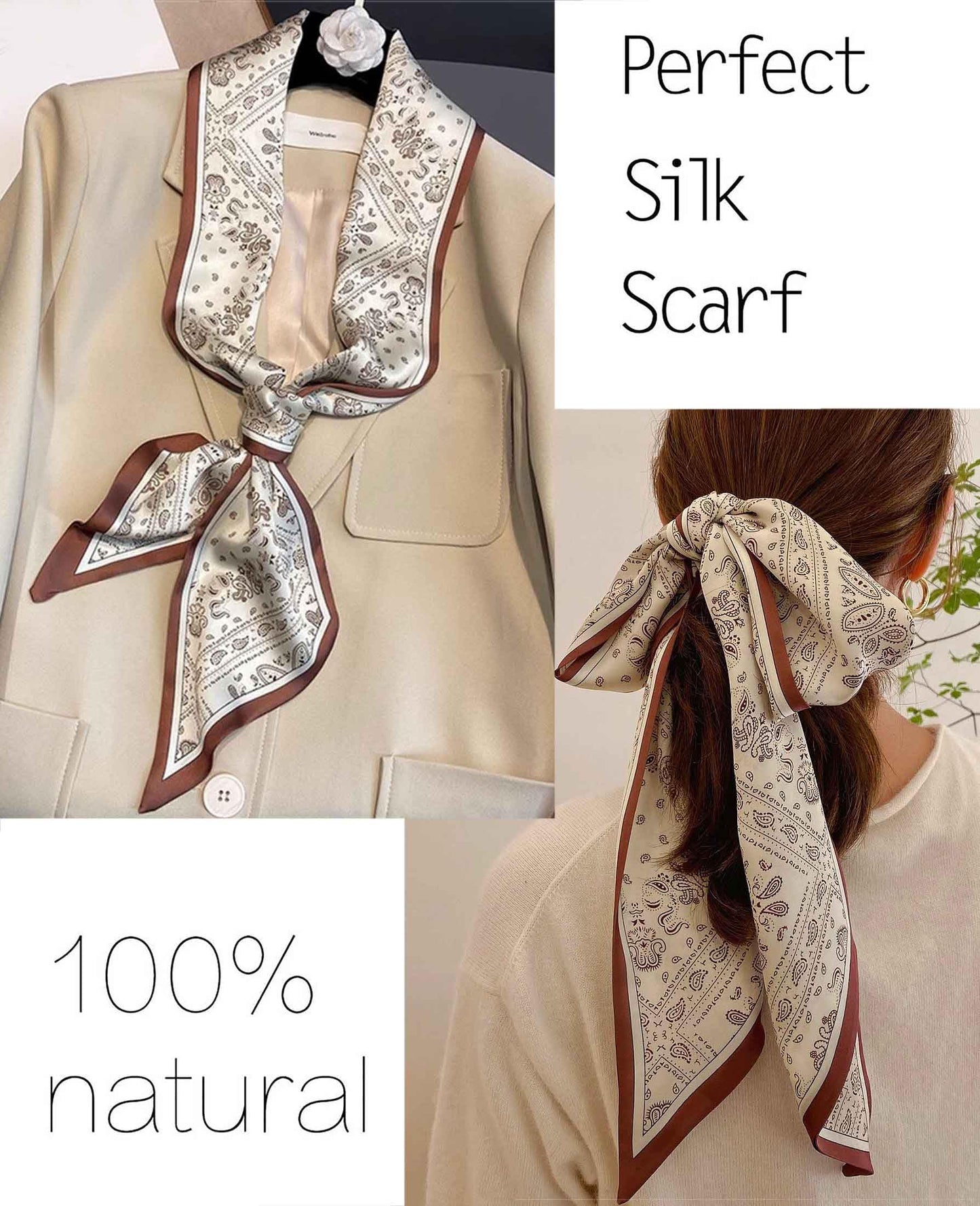 Mitzah Head Scarf  Mulberry Silk Imitation Women's 59" Fashion Neck Satin Scarfs for Bag 59 * 5.9”