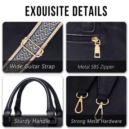 Crossbody Purse with Guitar Strap Zipped Pockets Handbag Shoulder Bag Vegan Leather Crossbody Bags for Women