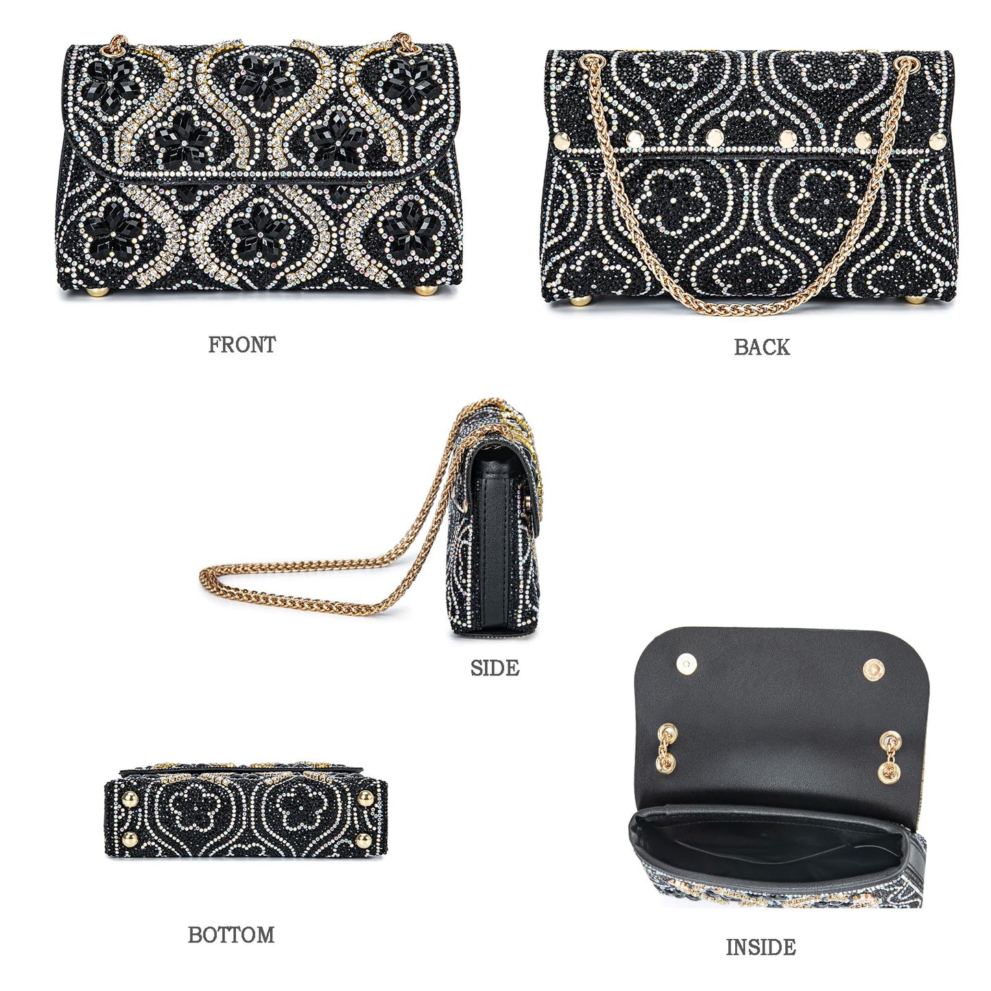 Flower Evening Handbags Chain Strap Square Shoulder Bag Crossbody Bag Crystals Rhinestone Clutch Purse
