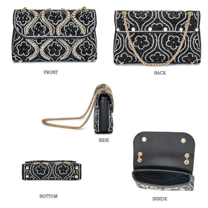 Flower Evening Handbags Chain Strap Square Shoulder Bag Crossbody Bag Crystals Rhinestone Clutch Purse