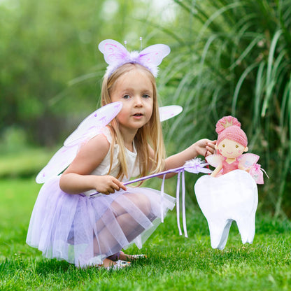 June Garden 18" Ballerina Plush Doll Rosalie - Soft Pink Hair Doll in Floral Dress & Tulle Skirt with Ballet Shoes - Gift for Girls & Toddlers