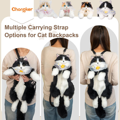 Chongker Cat Shaped Backpack - Handcrafted Stuffed Animals Plush Bag with Adjustable Shoulder, Crossbody, and Handbag Straps (MaineCoon Cat)