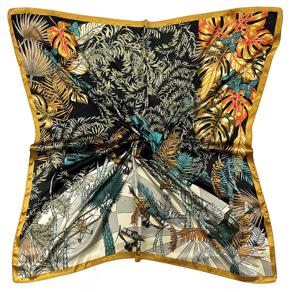 35" Square Mulberry Silk Imitation Head Scarf for Women Satin Large Hair Scarves Neck Scarf