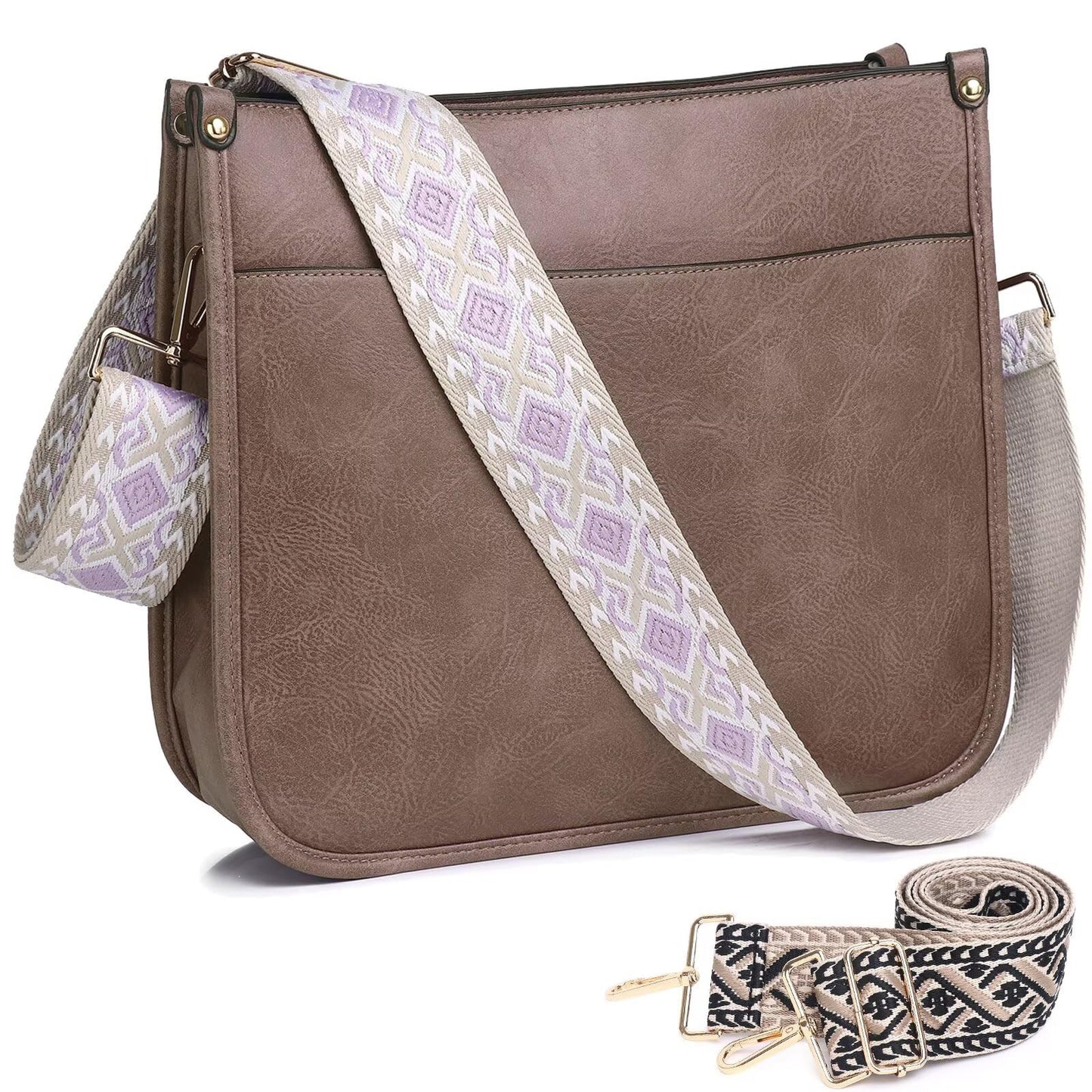 Crossbody Purse with Guitar Strap Zipped Pockets Handbag Shoulder Bag Vegan Leather Crossbody Bags for Women