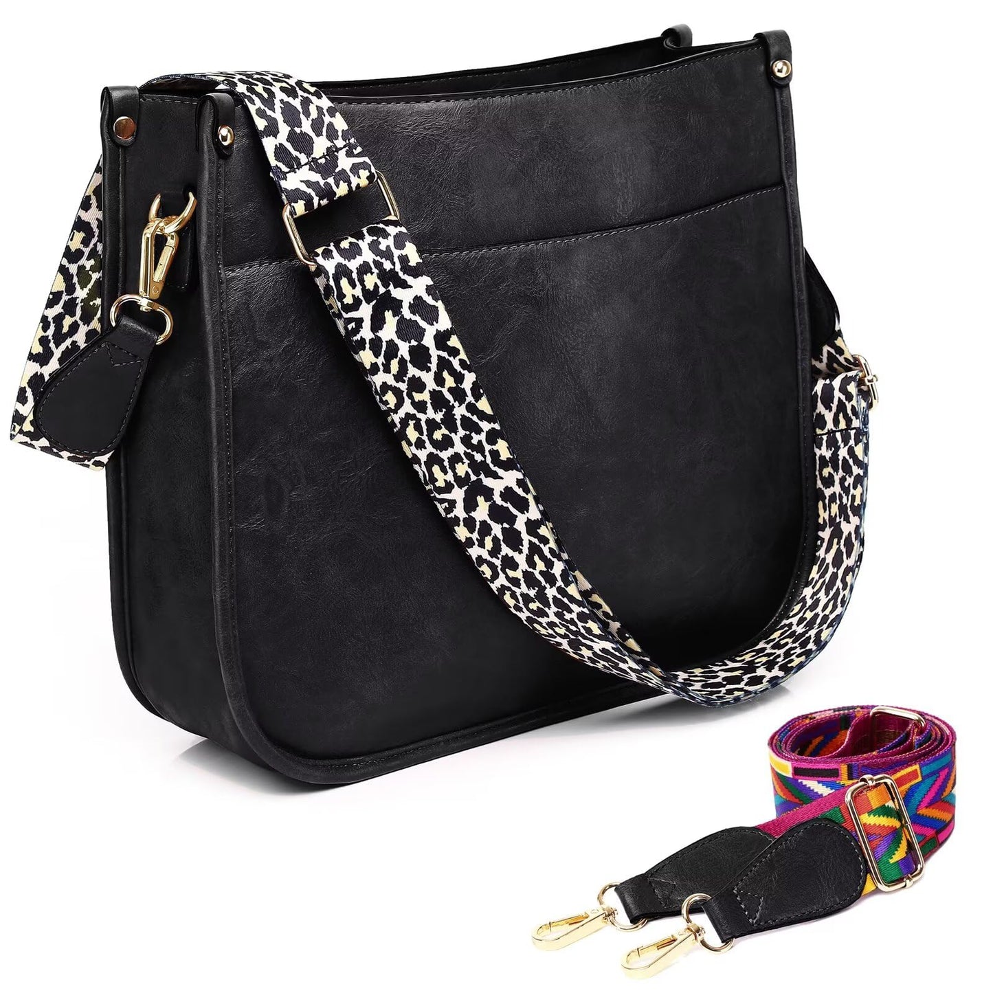 Crossbody Purse with Guitar Strap Zipped Pockets Handbag Shoulder Bag Vegan Leather Crossbody Bags for Women