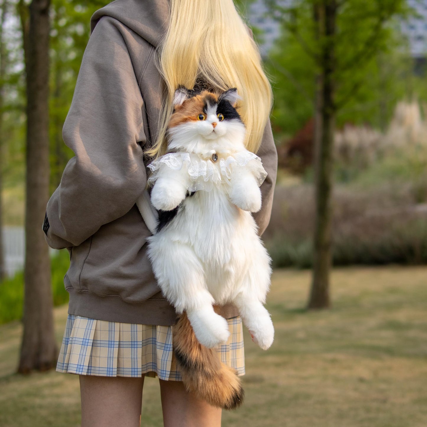 Chongker Cat Shaped Backpack - Handcrafted Stuffed Animals Plush Bag with Adjustable Shoulder, Crossbody, and Handbag Straps (MaineCoon Cat)