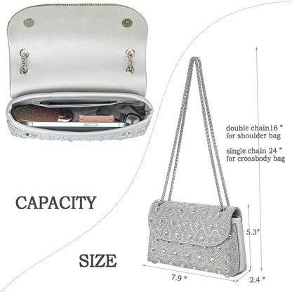 Flower Evening Handbags Chain Strap Square Shoulder Bag Crossbody Bag Crystals Rhinestone Clutch Purse
