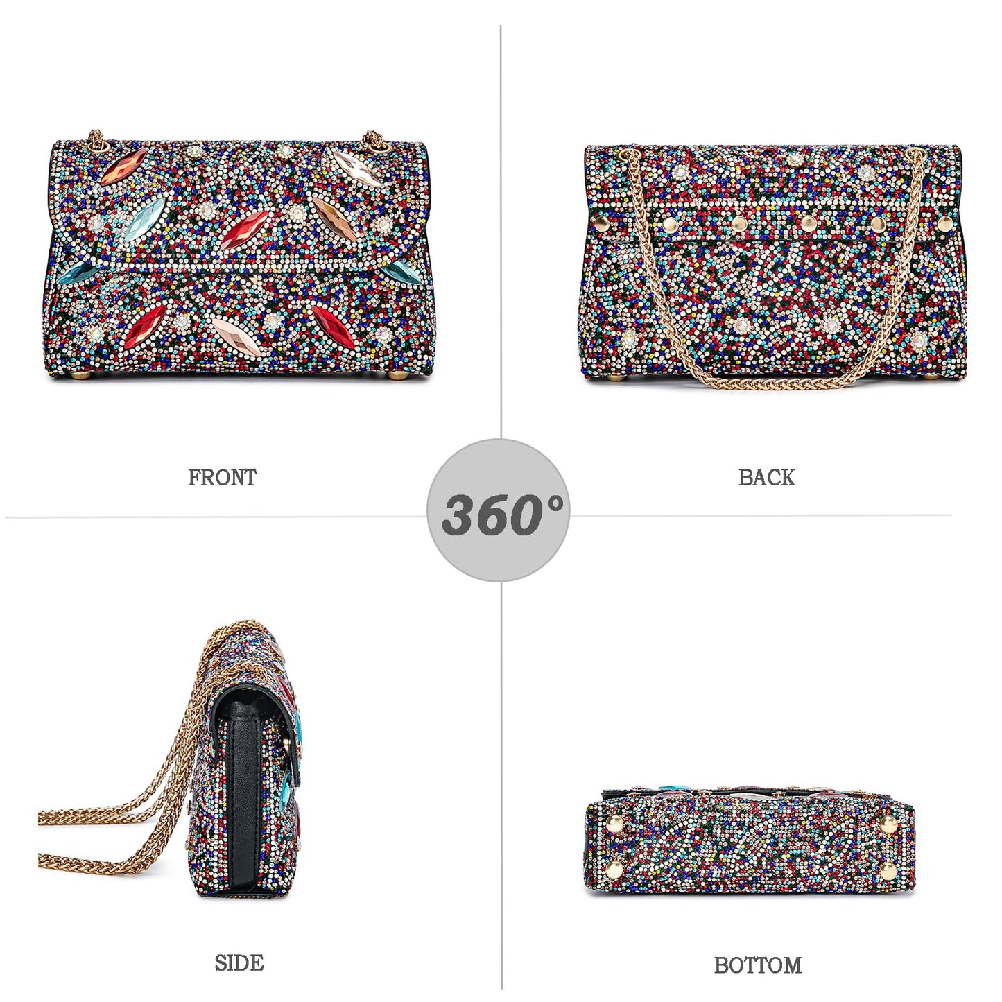 Flower Evening Handbags Chain Strap Square Shoulder Bag Crossbody Bag Crystals Rhinestone Clutch Purse