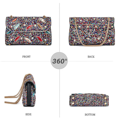 Flower Evening Handbags Chain Strap Square Shoulder Bag Crossbody Bag Crystals Rhinestone Clutch Purse