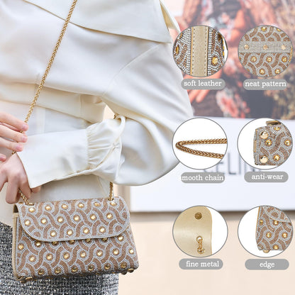 Flower Evening Handbags Chain Strap Square Shoulder Bag Crossbody Bag Crystals Rhinestone Clutch Purse