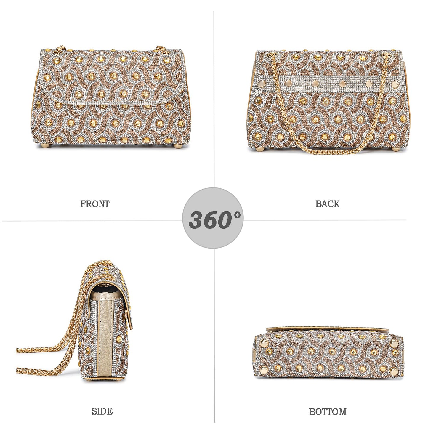 Flower Evening Handbags Chain Strap Square Shoulder Bag Crossbody Bag Crystals Rhinestone Clutch Purse