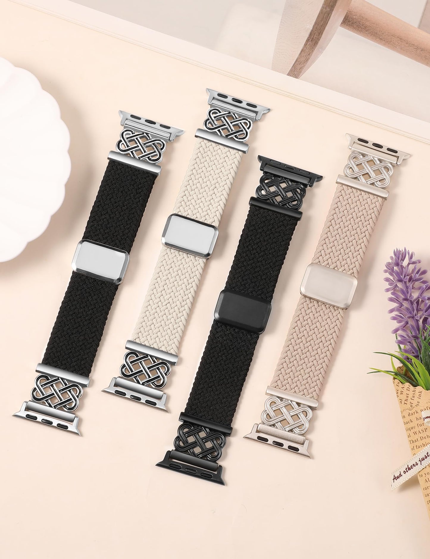 Braided Magnetic Band Compatible with Apple Watch Bands 38/40/41/42/44/45/46/49mm Dressy Celtic Metal Stretchy Elastic Strap for Watch Series 11 10 9 8 7 6 5 4 SE/Ultra 3 2 1