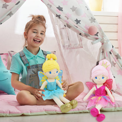 June Garden 18" Ballerina Plush Doll Rosalie - Soft Pink Hair Doll in Floral Dress & Tulle Skirt with Ballet Shoes - Gift for Girls & Toddlers