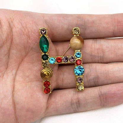 Initial Brooch A to Z 26 English Letters Plated Metal Stone Clear Colorful Crystal Lapel Pin Brooches Collar