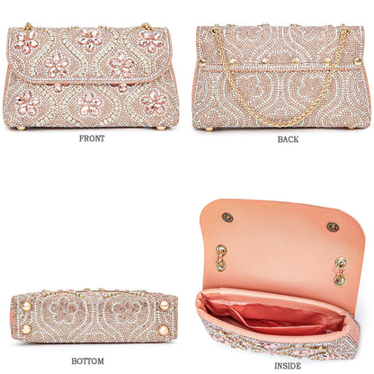 Flower Evening Handbags Chain Strap Square Shoulder Bag Crossbody Bag Crystals Rhinestone Clutch Purse