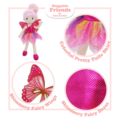 June Garden 18" Ballerina Plush Doll Rosalie - Soft Pink Hair Doll in Floral Dress & Tulle Skirt with Ballet Shoes - Gift for Girls & Toddlers