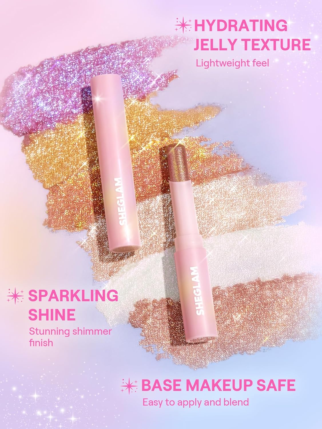 SHEGLAM Crystal Jelly Glaze Stick Eye Shadow Stick Eyeliner Brightener Pencil Crayon with Brush Easy to Blend Long Lasting Shimmer Eyeshadow-Lilac Luster