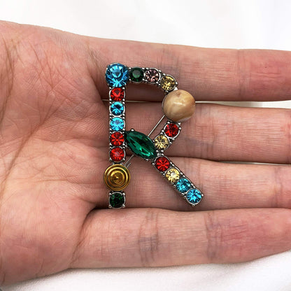 Initial Brooch A to Z 26 English Letters Plated Metal Stone Clear Colorful Crystal Lapel Pin Brooches Collar