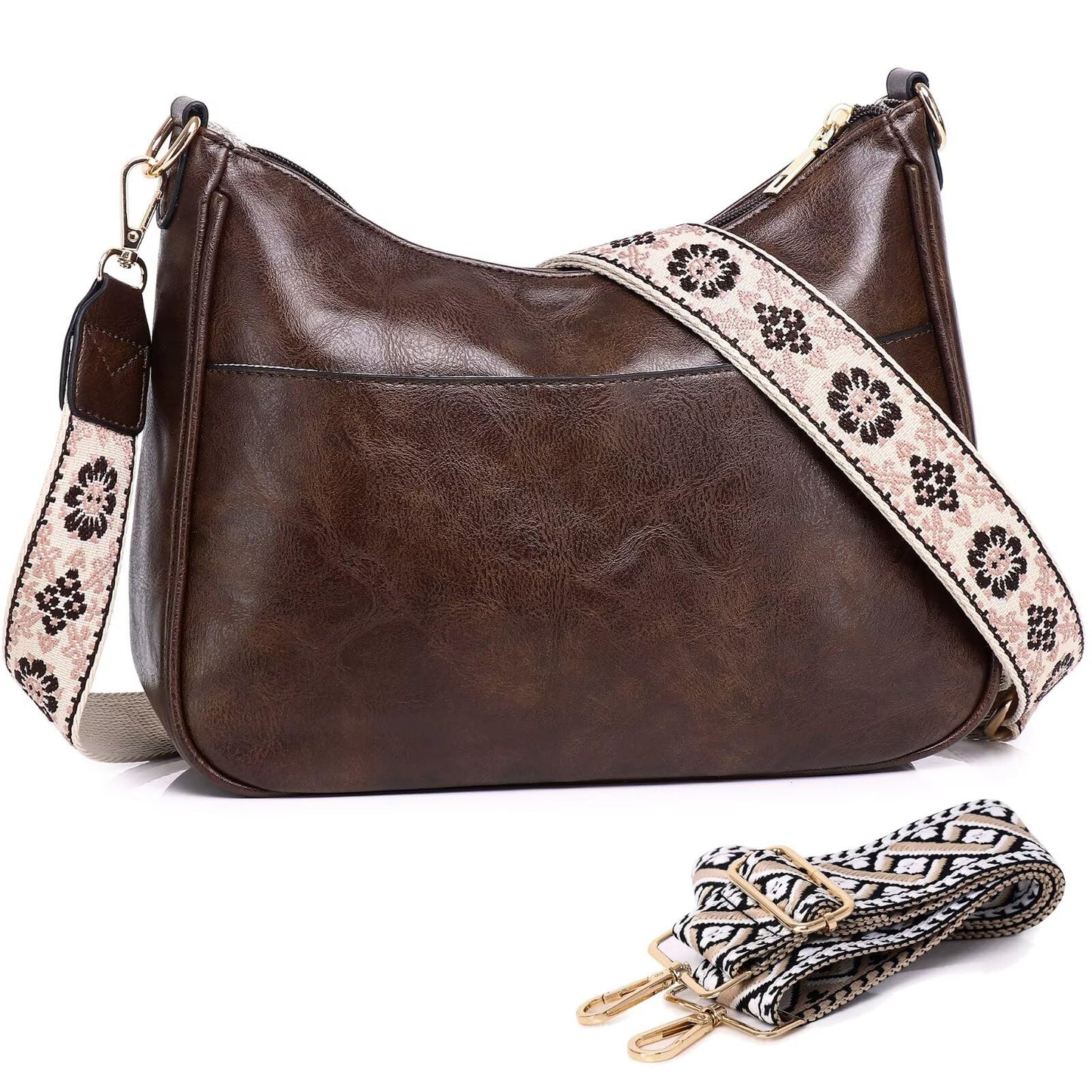 Crossbody Purse with Guitar Strap Zipped Pockets Handbag Shoulder Bag Vegan Leather Crossbody Bags for Women